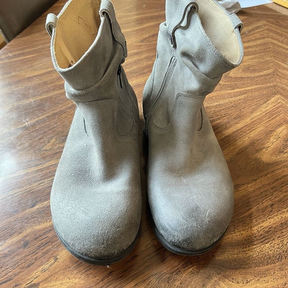 Birkenstock Gray Suede Sz 39 Leather Sarnia Slouchy Ankle Boots Womens